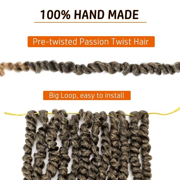 New Passion Twist Crochet Hair 10" Pre-Twisted Braids for Women (8 Packs 1B/27) - Picture 5 of 8